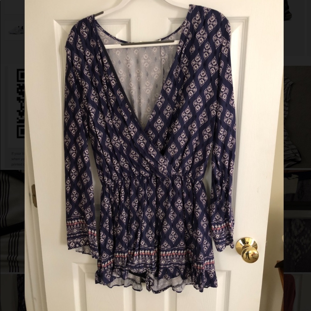 Honey Belle long sleeved blue romper. Size M/L.